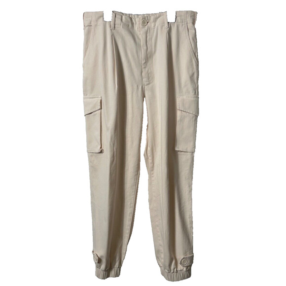 Monrow Cargo Utility Jogger Pants Womens M Cream Cotton Stretch Pockets B20 - Picture 1 of 7